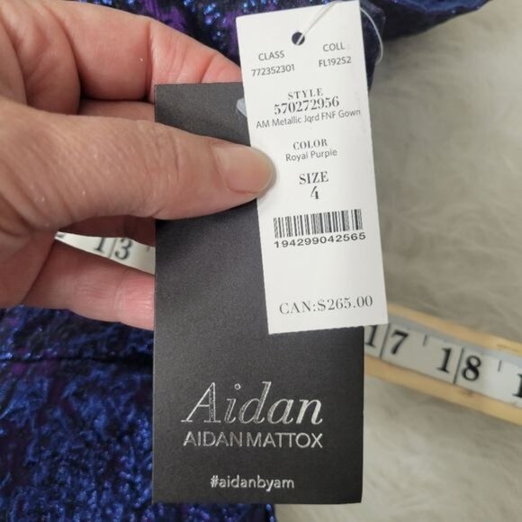 Aidan Mattox Metallic Jacquard Off-The-Shoulder Midi Tulle Gown 4 - Picture 3 of 11